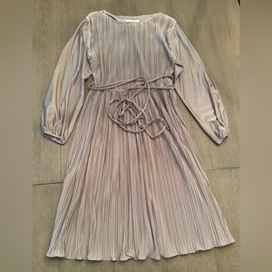 Hal Ferman 60s / 70s Pleated Crepe Midi Dress Vintage Retro Light Taupe